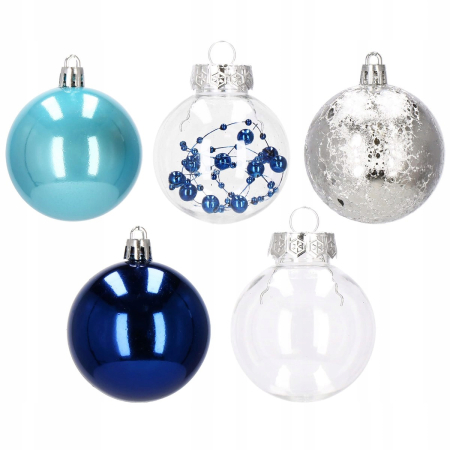 Set globuri de Craciun Inedit, 30 bucati, 6cm, transparente si albastru [9]