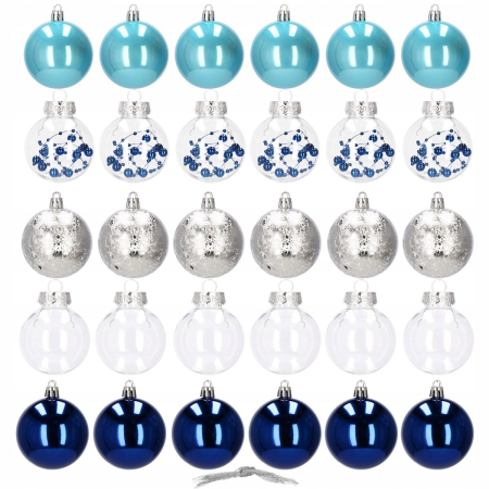 Set globuri de Craciun Inedit, 30 bucati, 6cm, transparente si albastru [8]