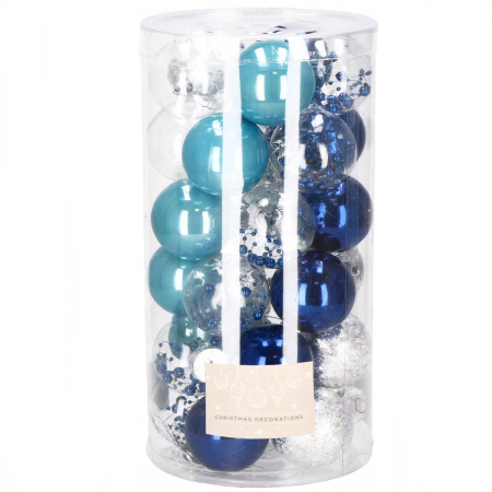 Disponibil livrare locker S - Set globuri de Craciun Inedit, 30 bucati, 6cm, transparente si albastru