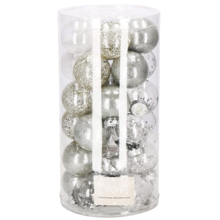 Globuri de Craciun - Set globuri de Craciun Inedit, 30 bucati, 6cm, transparente si argintiu