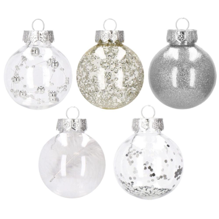 Set globuri de Craciun Inedit, 30 bucati, 6cm, transparente si argintiu [2]