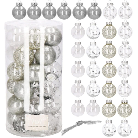 Set globuri de Craciun Inedit, 30 bucati, 6cm, transparente si argintiu [3]