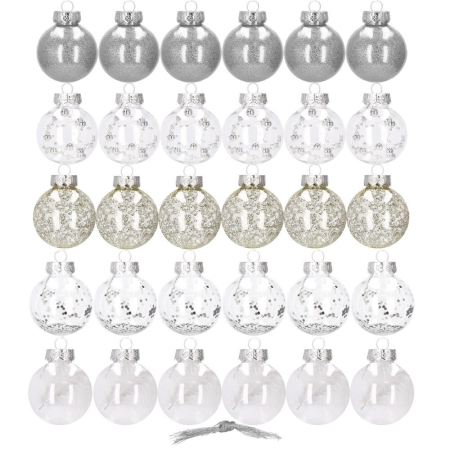 Set globuri de Craciun Inedit, 30 bucati, 6cm, transparente si argintiu [9]