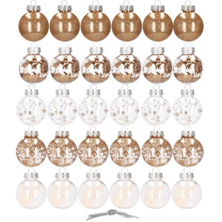 Set globuri de Craciun Inedit, 30 bucati, 6cm, transparente si auriu [8]