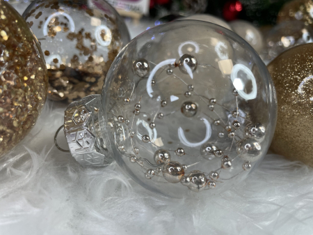 Set globuri de Craciun Inedit, 30 bucati, 6cm, transparente si auriu [23]