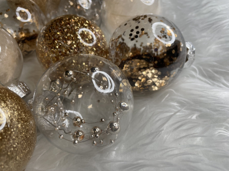 Set globuri de Craciun Inedit, 30 bucati, 6cm, transparente si auriu [29]