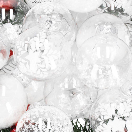 Set globuri de Craciun Inedit, 30 bucati, 7cm, transparente si alb [12]
