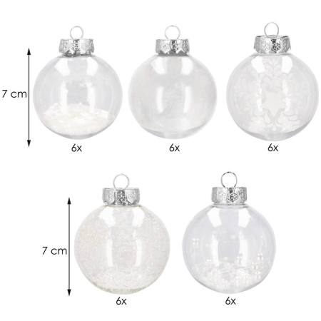 Set globuri de Craciun Inedit, 30 bucati, 7cm, transparente si alb [10]