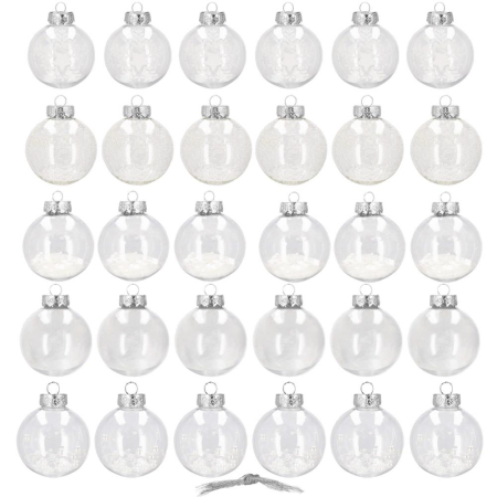 Set globuri de Craciun Inedit, 30 bucati, 7cm, transparente si alb [2]