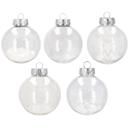 Set globuri de Craciun Inedit, 30 bucati, 7cm, transparente si alb [9]