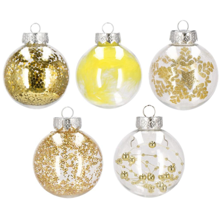 Set globuri de Craciun Inedit, 30 bucati, 7cm, transparente si auriu [8]