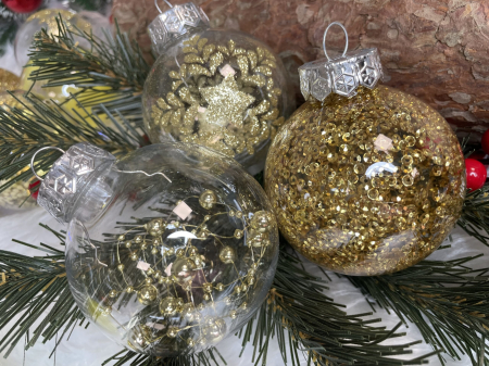 Set globuri de Craciun Inedit, 30 bucati, 7cm, transparente si auriu [13]