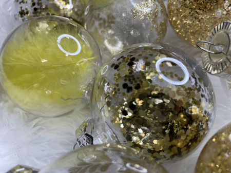 Set globuri de Craciun Inedit, 30 bucati, 7cm, transparente si auriu [32]