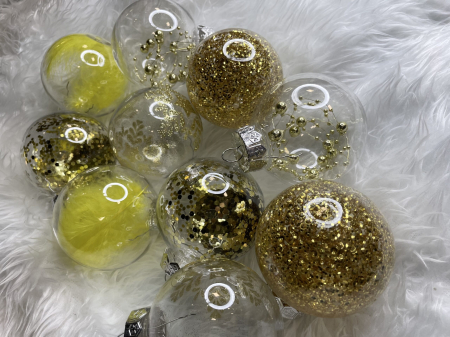 Set globuri de Craciun Inedit, 30 bucati, 7cm, transparente si auriu [29]