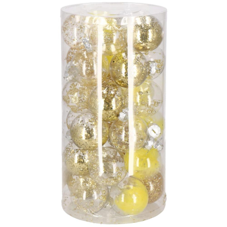 Globuri de Craciun - Set globuri de Craciun Inedit, 30 bucati, 7cm, transparente si auriu