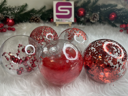 Set globuri de Craciun Inedit, 30 bucati, 7cm, transparente si rosu [13]