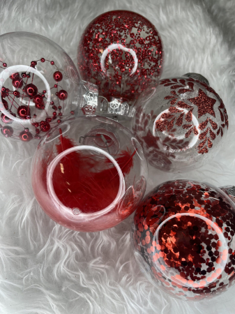 Set globuri de Craciun Inedit, 30 bucati, 7cm, transparente si rosu [12]