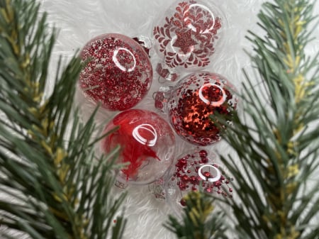 Set globuri de Craciun Inedit, 30 bucati, 7cm, transparente si rosu [18]