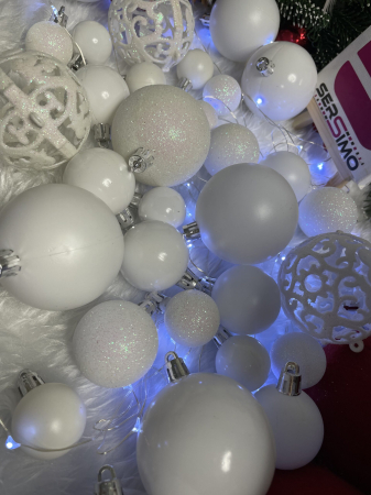 Set globuri si decoratiuni de Craciun, 100 piese, diverse dimensiuni cu stea, alb [12]