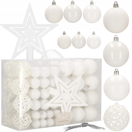 Set globuri si decoratiuni de Craciun, 100 piese, diverse dimensiuni cu stea, alb [6]
