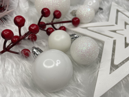 Set globuri si decoratiuni de Craciun, 100 piese, diverse dimensiuni cu stea, alb [26]