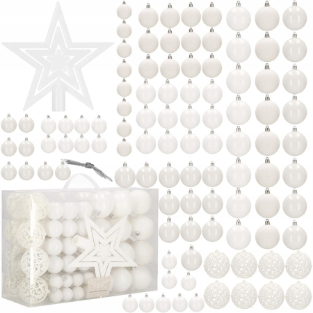 Set globuri si decoratiuni de Craciun, 100 piese, diverse dimensiuni cu stea, alb [5]