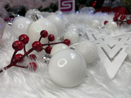 Set globuri si decoratiuni de Craciun, 100 piese, diverse dimensiuni cu stea, alb [29]