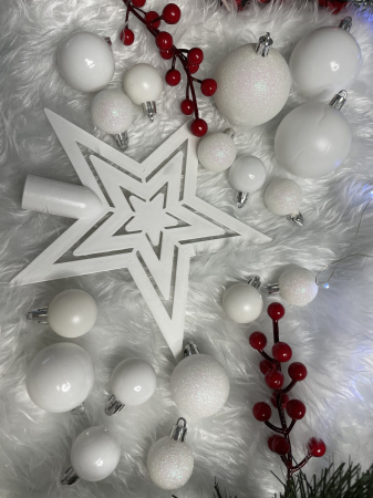 Set globuri si decoratiuni de Craciun, 100 piese, diverse dimensiuni cu stea, alb [25]
