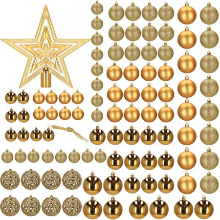 Set globuri si decoratiuni de Craciun, 100 piese, diverse dimensiuni cu stea, auriu [8]