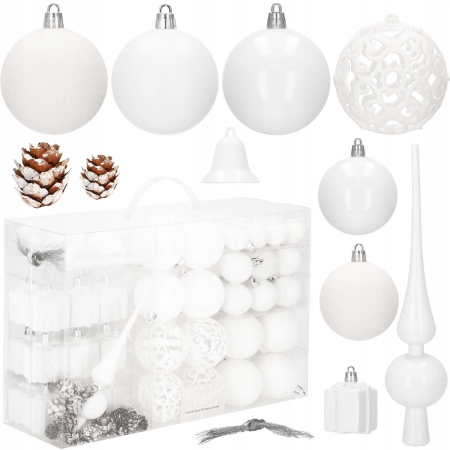 Set globuri si decoratiuni de Craciun, 101 piese, diverse dimensiuni, alb [6]