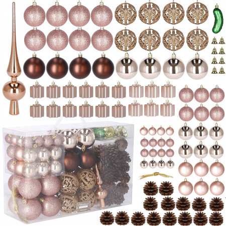 Set globuri si decoratiuni de Craciun, 101 piese, diverse dimensiuni, roz auriu [13]