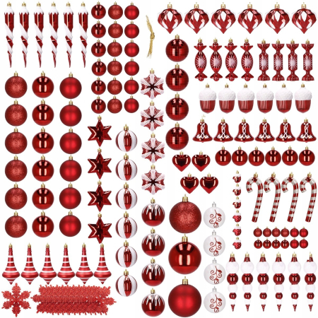 Set globuri si decoratiuni de Craciun, 153 piese, diverse dimensiuni, rosu [6]