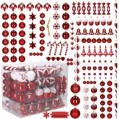 Set globuri si decoratiuni de Craciun, 153 piese, diverse dimensiuni, rosu [7]