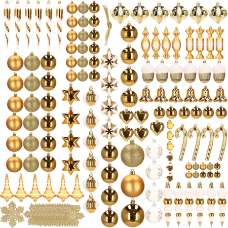 Set globuri si decoratiuni de Craciun, 155 piese, diverse dimensiuni, auriu [4]
