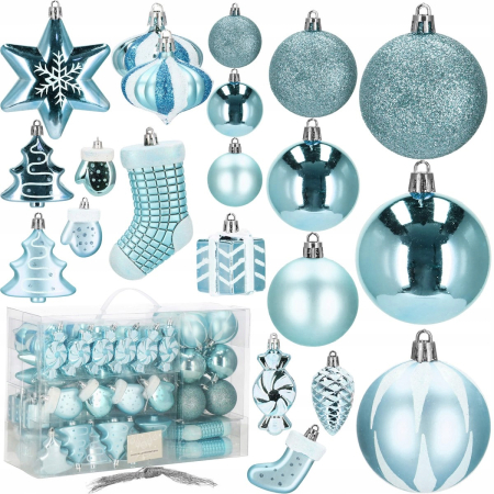 Set globuri si decoratiuni de Craciun, 77 piese, diverse dimensiuni, albastru [10]
