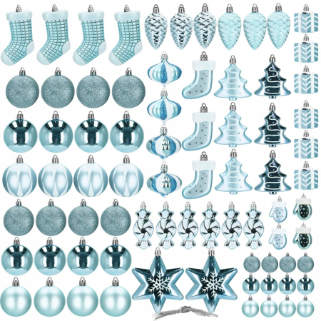 Set globuri si decoratiuni de Craciun, 77 piese, diverse dimensiuni, albastru [15]
