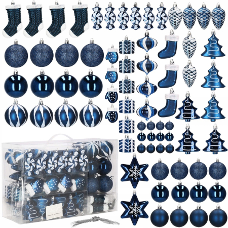 Set globuri si decoratiuni de Craciun, 77 piese, diverse dimensiuni, albastru inchis [8]