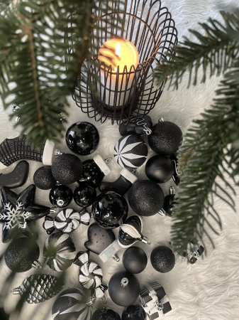 Set globuri si decoratiuni de Craciun, 77 piese, diverse dimensiuni, negru [17]