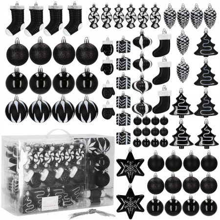Set globuri si decoratiuni de Craciun, 77 piese, diverse dimensiuni, negru [11]