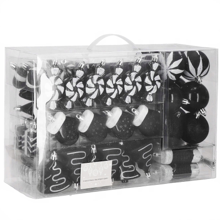 Disponibil livrare locker S - Set globuri si decoratiuni de Craciun, 77 piese, diverse dimensiuni, negru