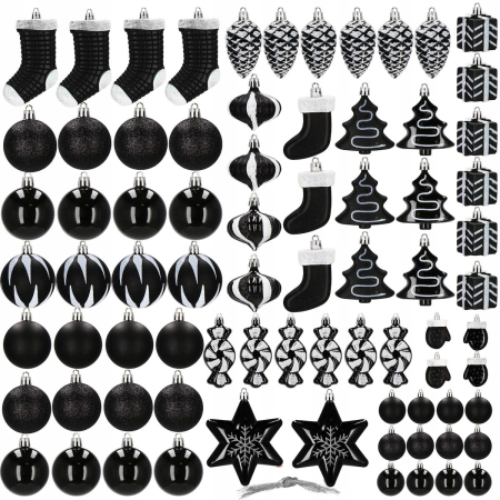 Set globuri si decoratiuni de Craciun, 77 piese, diverse dimensiuni, negru [3]