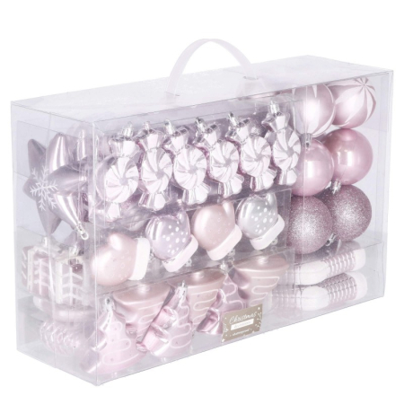 Disponibil livrare locker S - Set globuri si decoratiuni de Craciun, 77 piese, diverse dimensiuni, roz