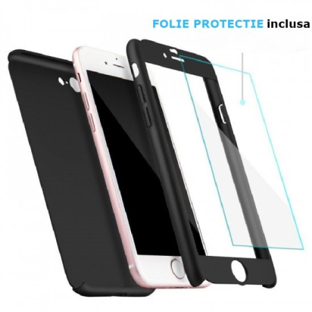 Set Husa si Folie de Protectie, , Compatibila cu Apple iPhone X, Full Cover 360°, Plastic + Sticla, Negru [19]