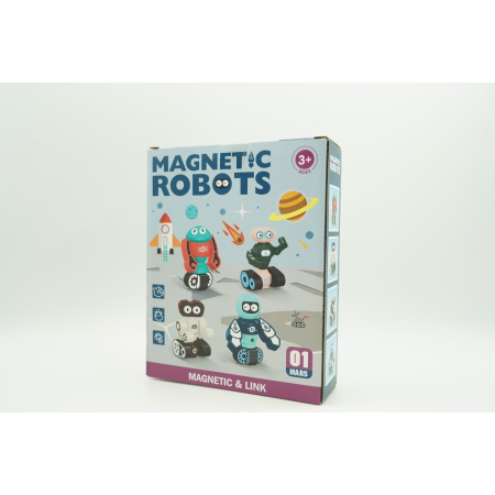 Set inteligent de blocuri magnetice pentru copii, 7 piese, cutie depozitare, robotel, albastru [2]