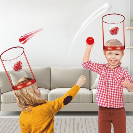 Set Interactiv pentru Copii, , Joc cu Doua Cosuri de Baschet de Pus pe Cap, Joc Dublu, 20 de Mingi Albe si Rosii, Multicolor [2]