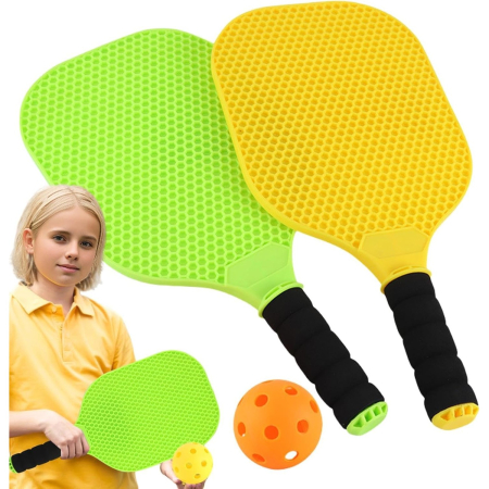 Set Joc de Ping-Pong, , 2 Palete, 1 Minge, + 6 Ani, 37.5 x 18 x 3 cm, Galben/Verde [3]