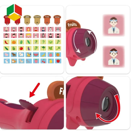 Set Jucarie Educativa, , Proiector Tip Lanterna Pentru Copii, 6 Teme, 48 de Imagini, Cutie Depozitare, +3 ani, Rosu [8]