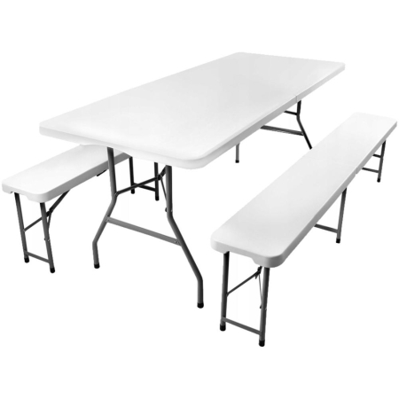Seturi mobilier - Set masa cu 2 banci pliabile tip valiza pentru gradina, camping, terase, 180x72x75cm