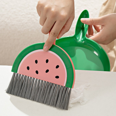 Set Mini Matura si Faras, , LITTLE CLEANER, Uz Casnic, pentru Birou, Bucatarie, Casa, Model Pepene Verde, 23 x 18 cm Roz-Verde [3]