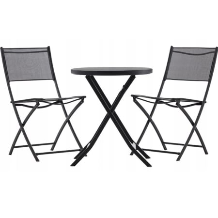Grădină - Set mobilier balcon pliabil cu masa sticla si 2 scaune, structura metalica, 60x70 cm, negru